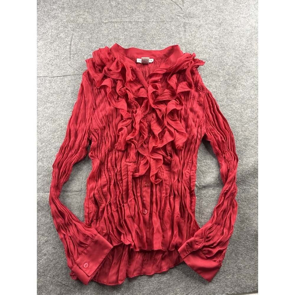 VTG‎ My Michelle Women's XL Red Ruffle Button Front Blouse Secretary Y2K 2000s